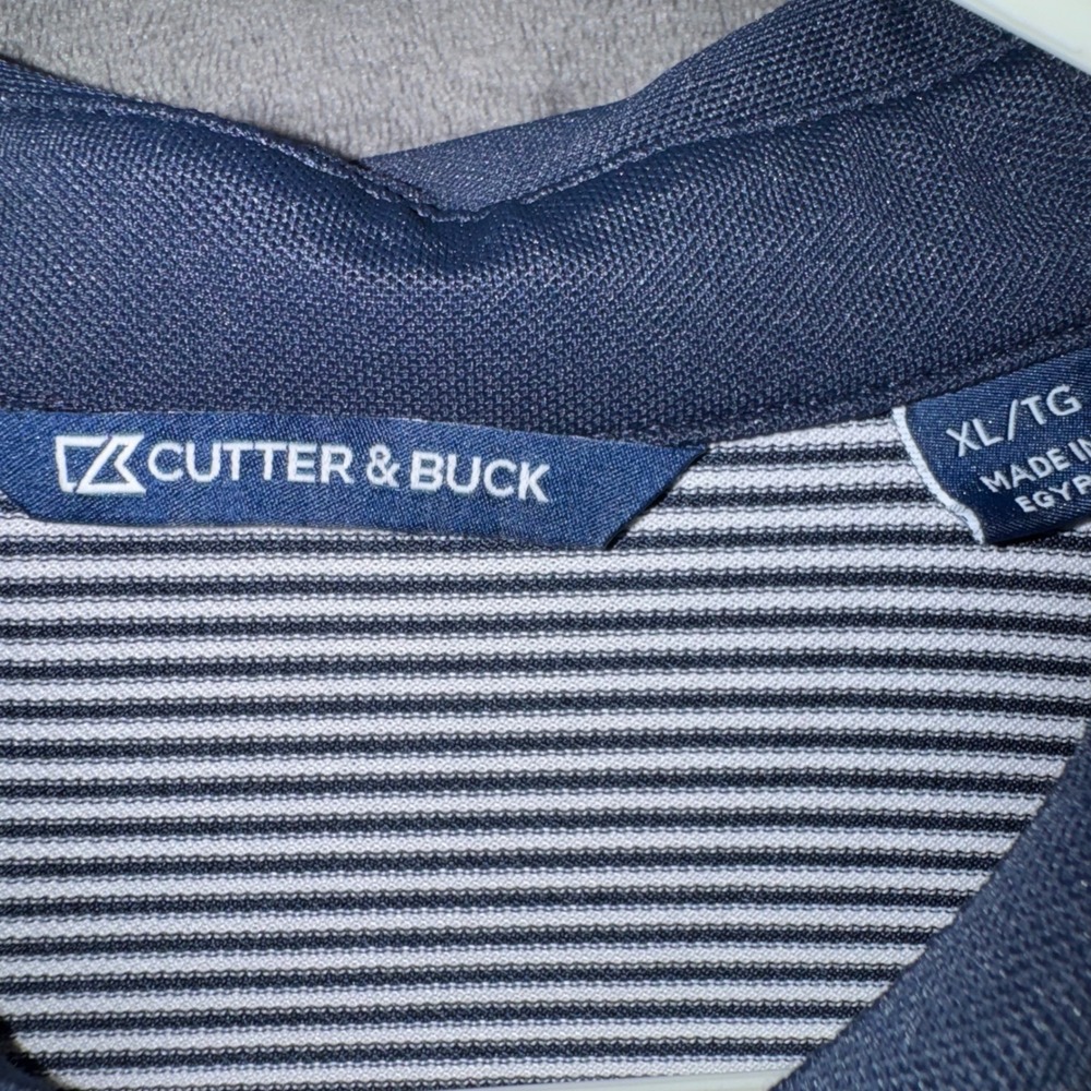 Mens XL Cutter & Buck Polo Shirt Navy White NWT Vol Country Construction Stripe - Picture 4 of 6